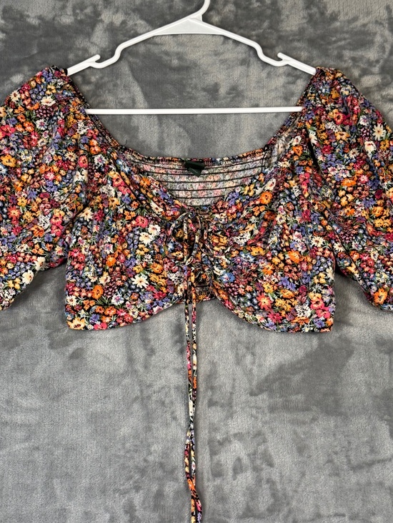 wild fable Tops - Wild Fable Floral Crop Top Puff Sleeve Tie Front Boho Cottagecore L
